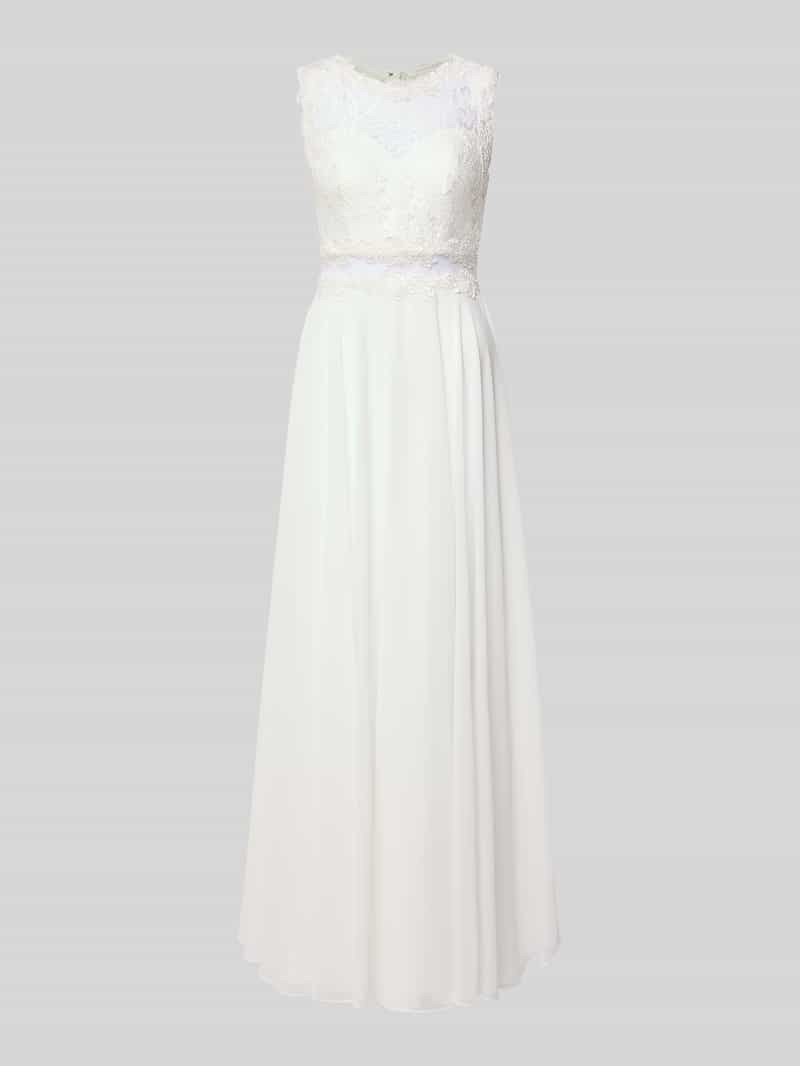 Suknia ślubna o kroju regular fit z obszyciem koronką