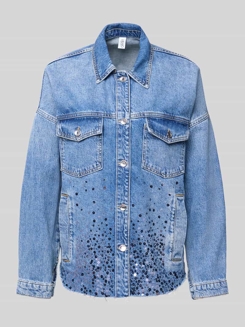 Kurtka jeansowa o kroju regular fit z cekinowym obszyciem