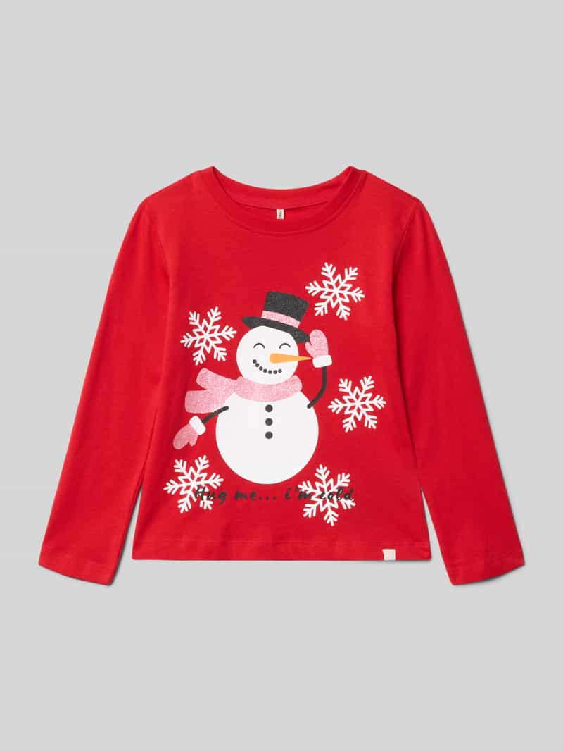 Bluzka z długim rękawem o kroju regular fit z czystej bawełny model ‘XMAS LIFE’