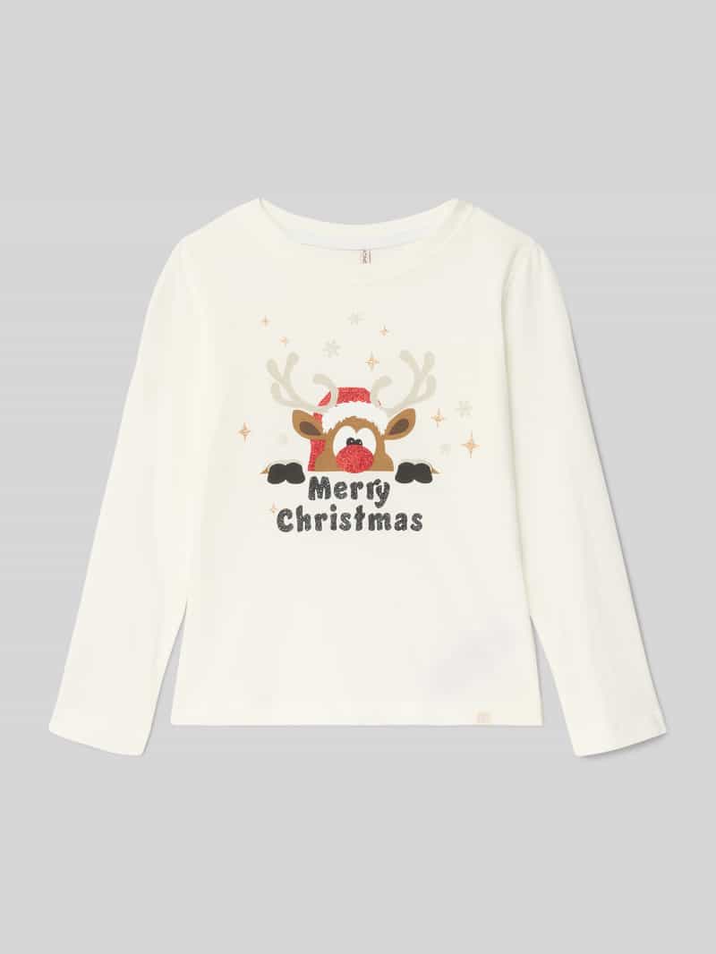 Bluzka z długim rękawem o kroju regular fit z czystej bawełny model ‘XMAS LIFE’