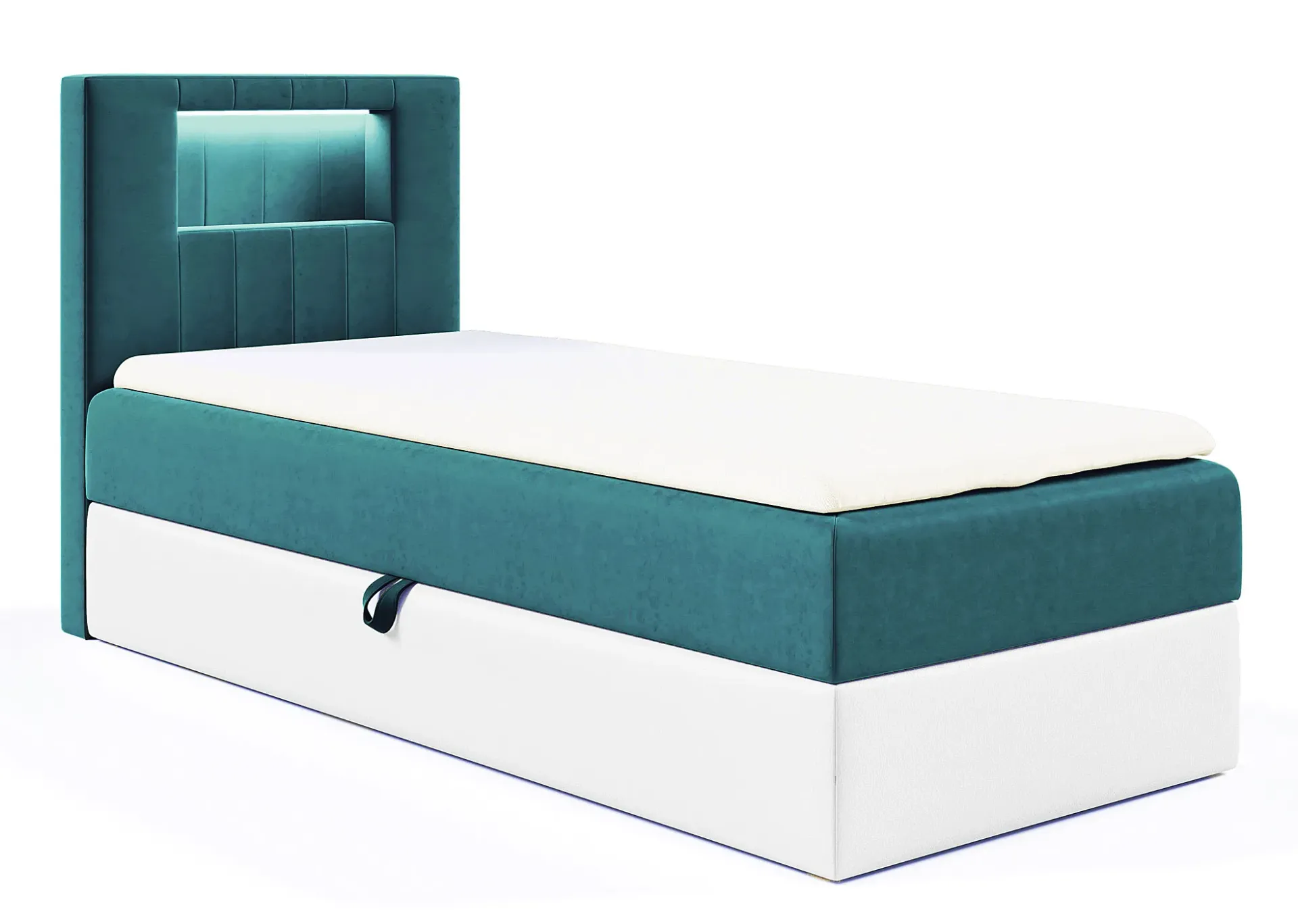 Niebieskie łóżko kontynentalne LED 3 rozmiary - Fenarro