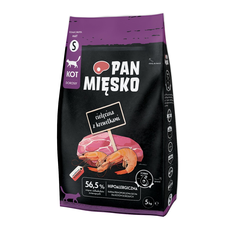 PAN MIĘSKO Cielęcina z krewetkami dla kotów chrupki S 5 kg