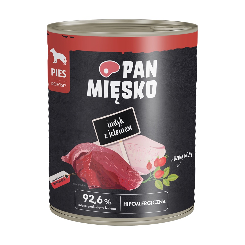 PAN MIĘSKO Indyk z jeleniem mokra karma dla psów 800 g