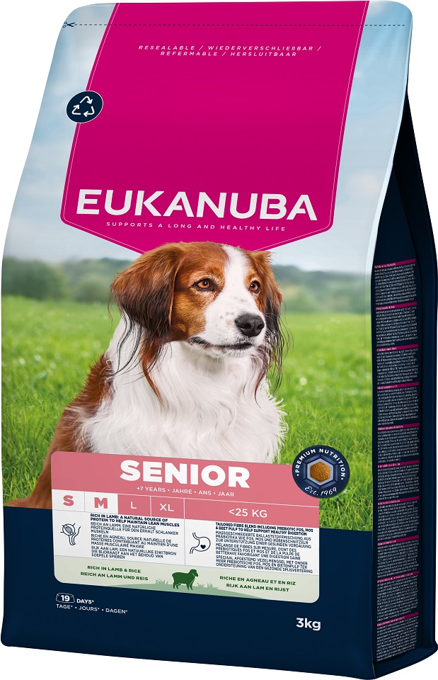 EUKANUBA Senior Small Medium Breeds Lamb Rice 3 kg sucha karma dla starszych psów małych i średnich ras bogata w jagnięcinę i ryż