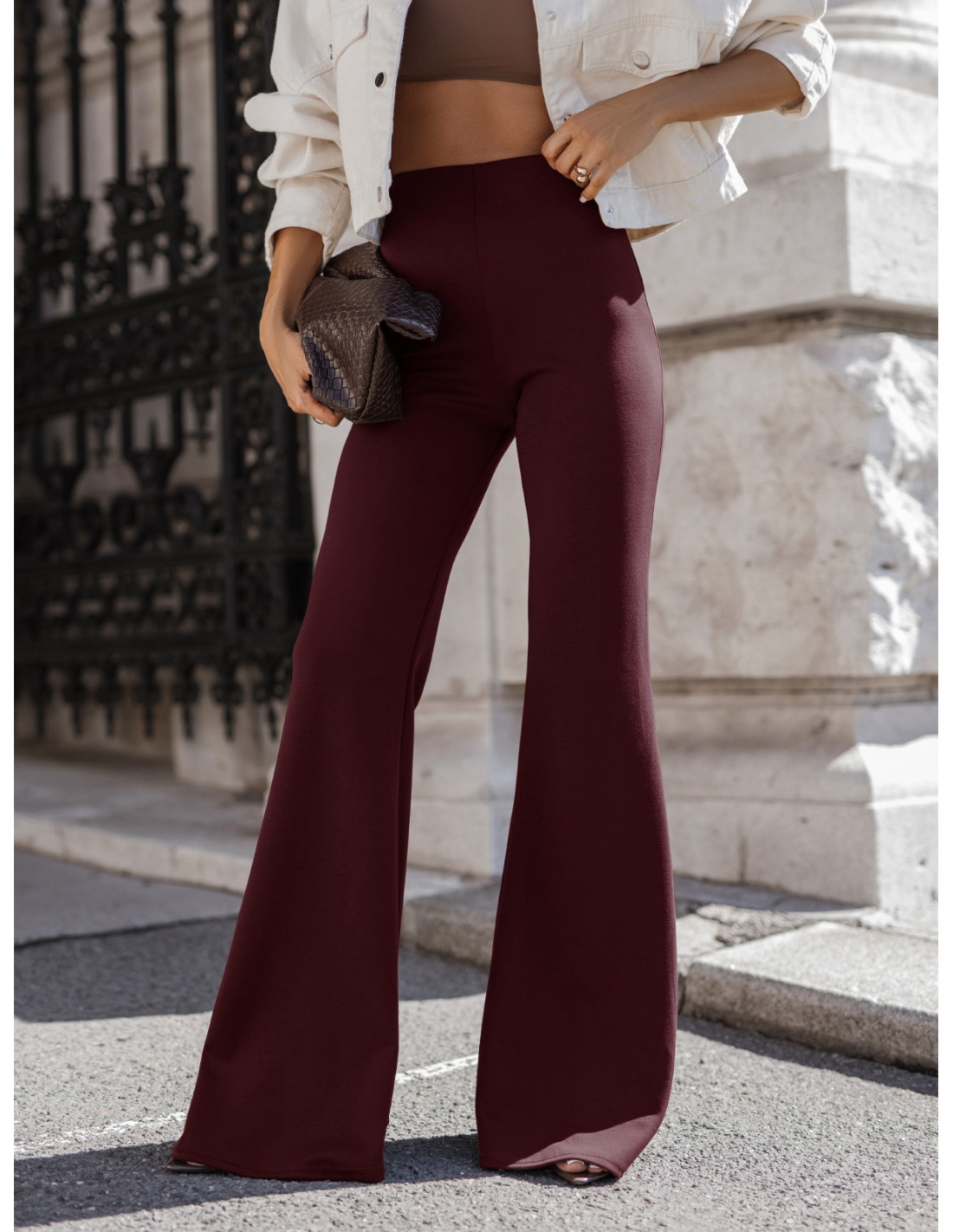 Wiskozowe spodnie dzwony REILLY - bordowe