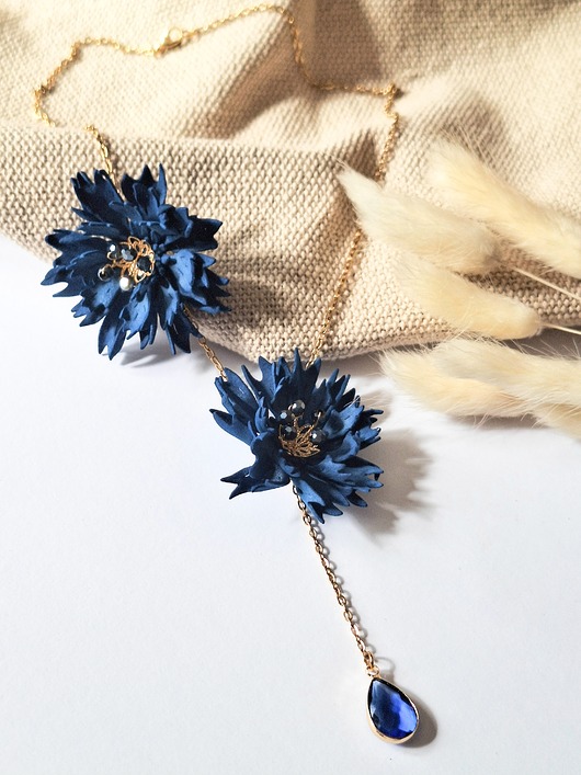 Naszyjnik chabry bławatek niebieskie kwiaty