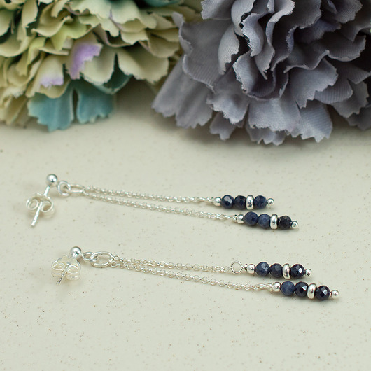 Szafiry i srebro 925 - długie delikatne klasyczne kolczyki