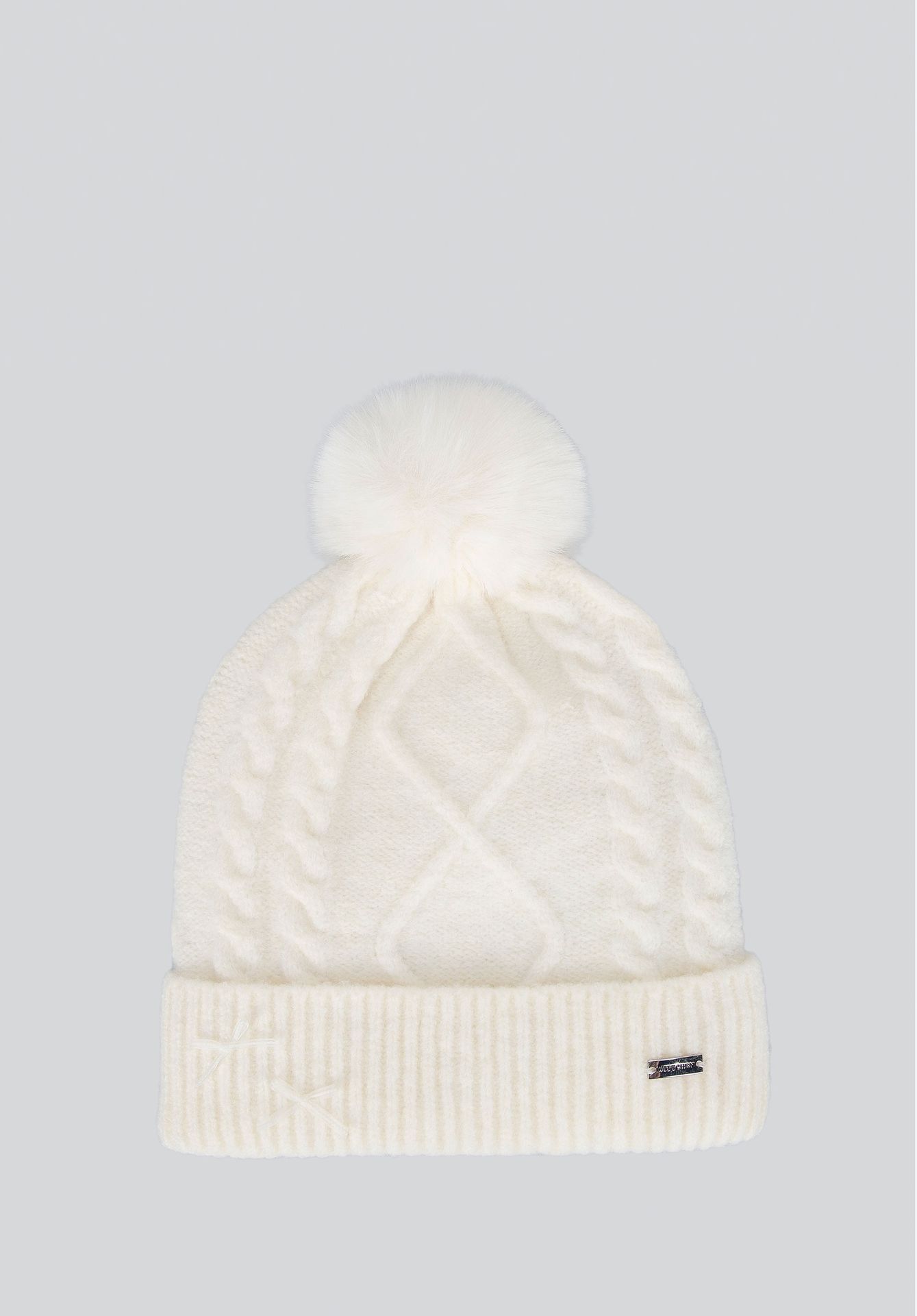 Damska czapka z pomponem i kokardami kremowa