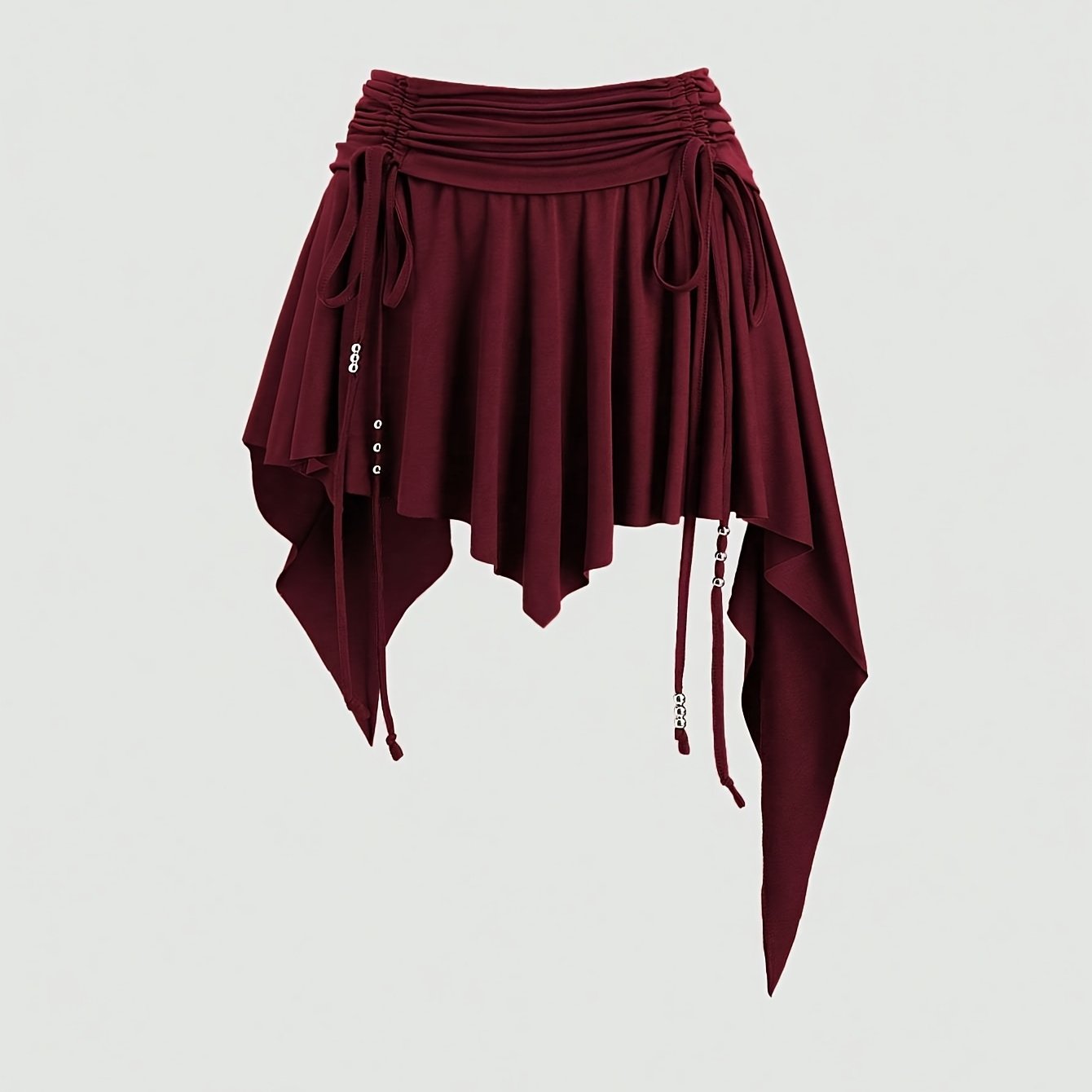 TEMU Spódnica Wysokim Stanem dla Kobiet - Asymetryczny Dekolt i Rozcięcie, Wiązana , Jednolity Burgundowy, Od Plażowej do Wieczorowej, Pranie w