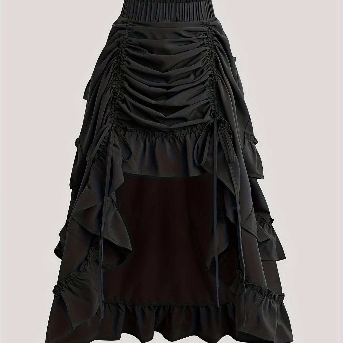 TEMU Elegancka Zielona Spódnica Midi z Falbankami dla Kobiet - Wysoki Stan, Przepuszczający Design z Sznurowaniem, Idealna na Wiosnę//Jesień,