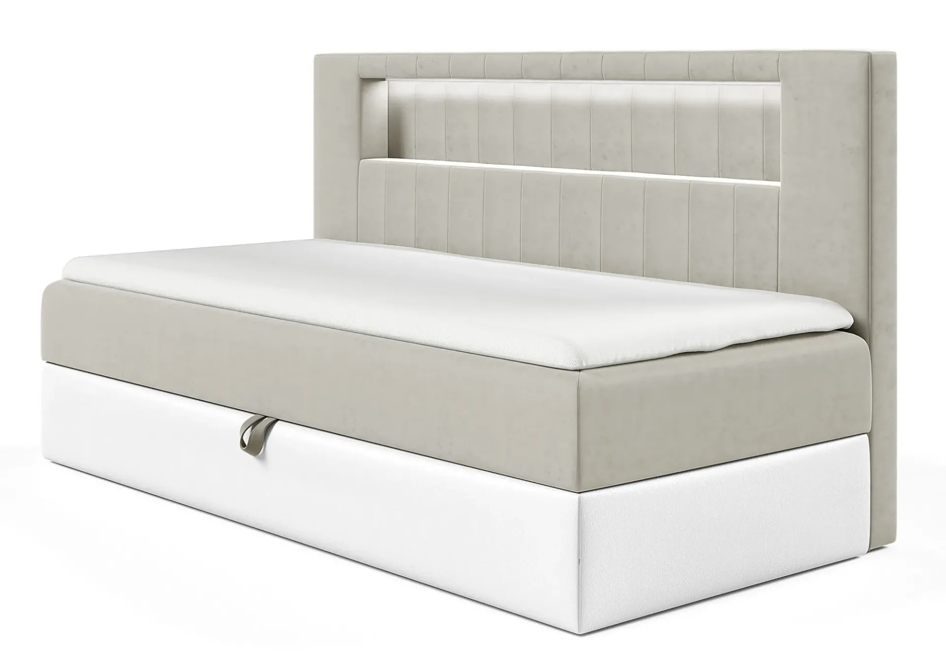 Jasnoszare łóżko kontynentalne z pojemnikiem 3 rozmiary E8-D29