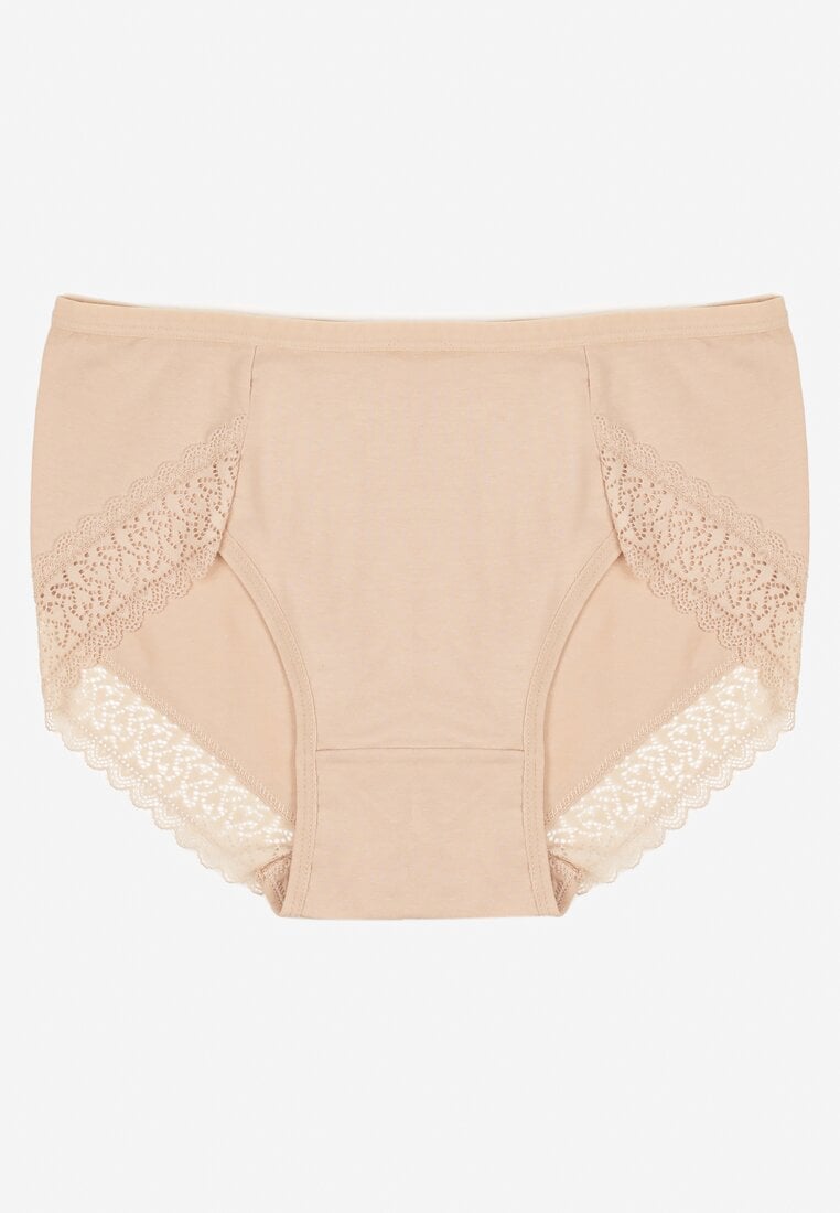 Beżowe Majtki Figi z Bawełny z Koronkową Lamówką Idilea