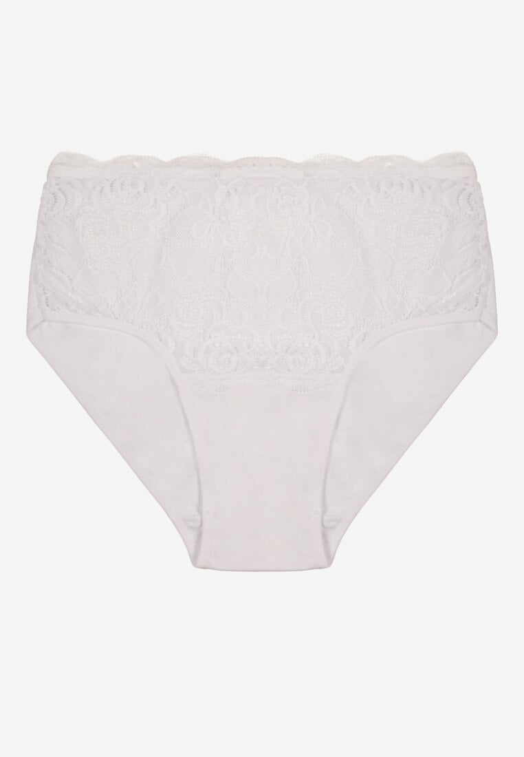 Białe Bawełniane Majtki Figi z Koronkowymi Zdobieniami Idissa