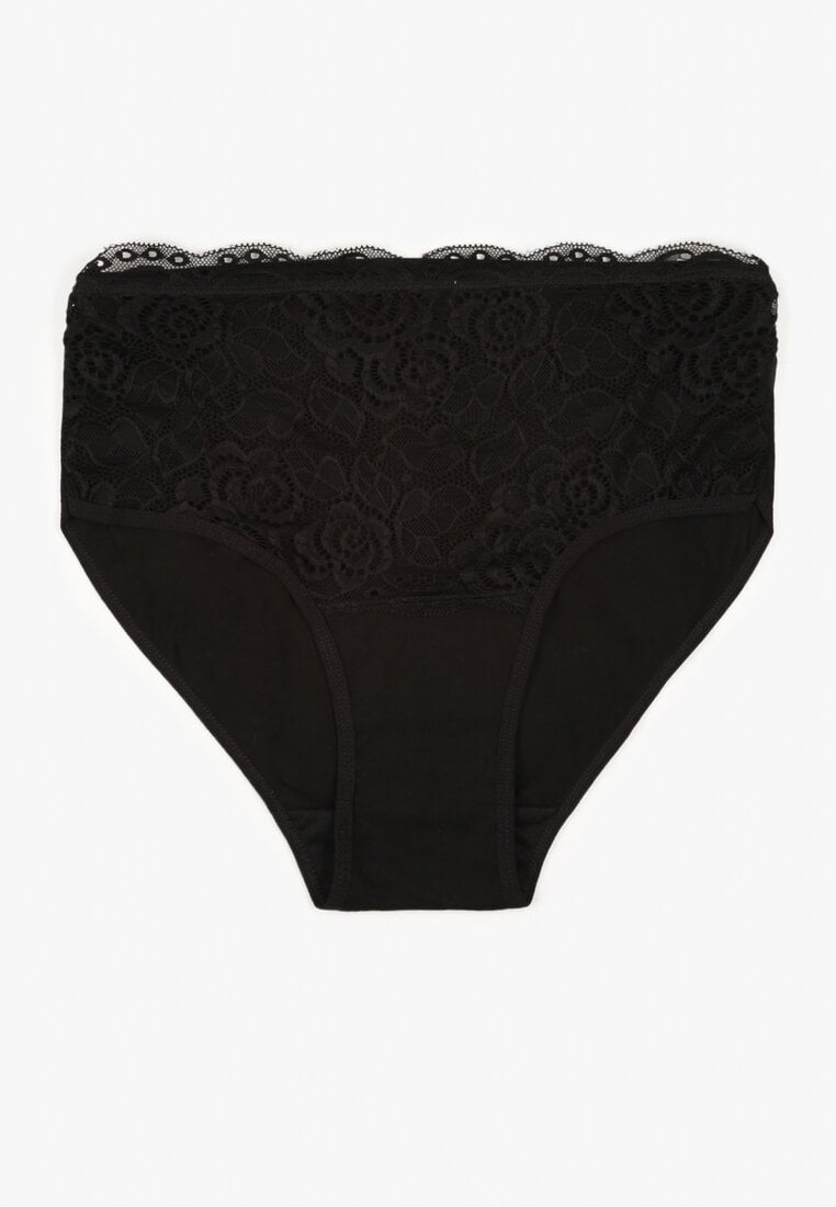 Czarne Bawełniane Majtki Figi z Koronkowymi Zdobieniami Idissa
