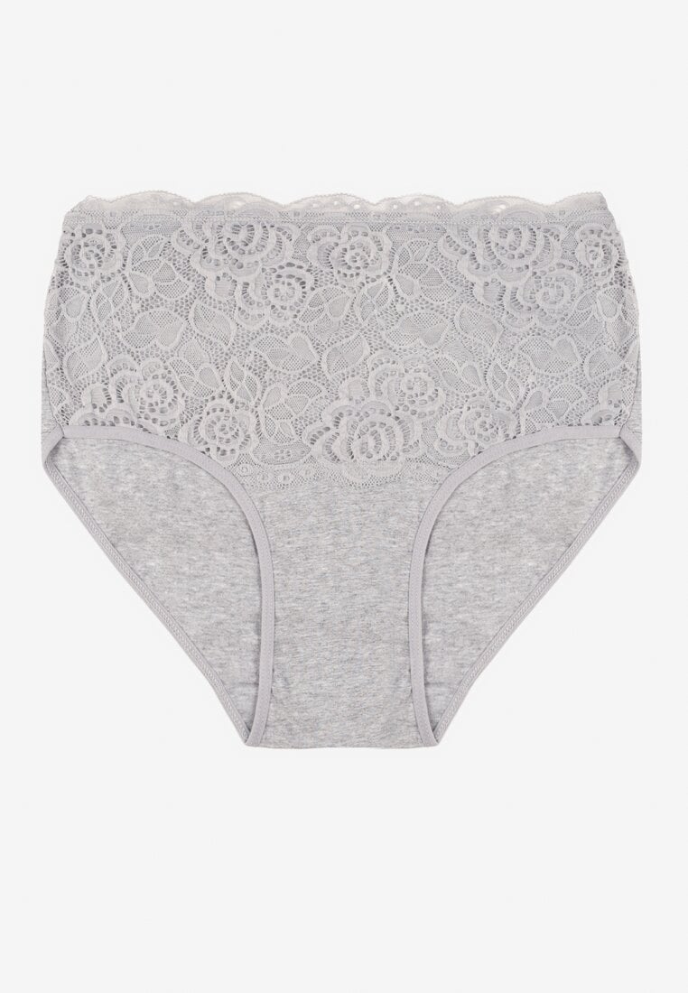 Szare Bawełniane Majtki Figi z Koronkowymi Zdobieniami Idissa