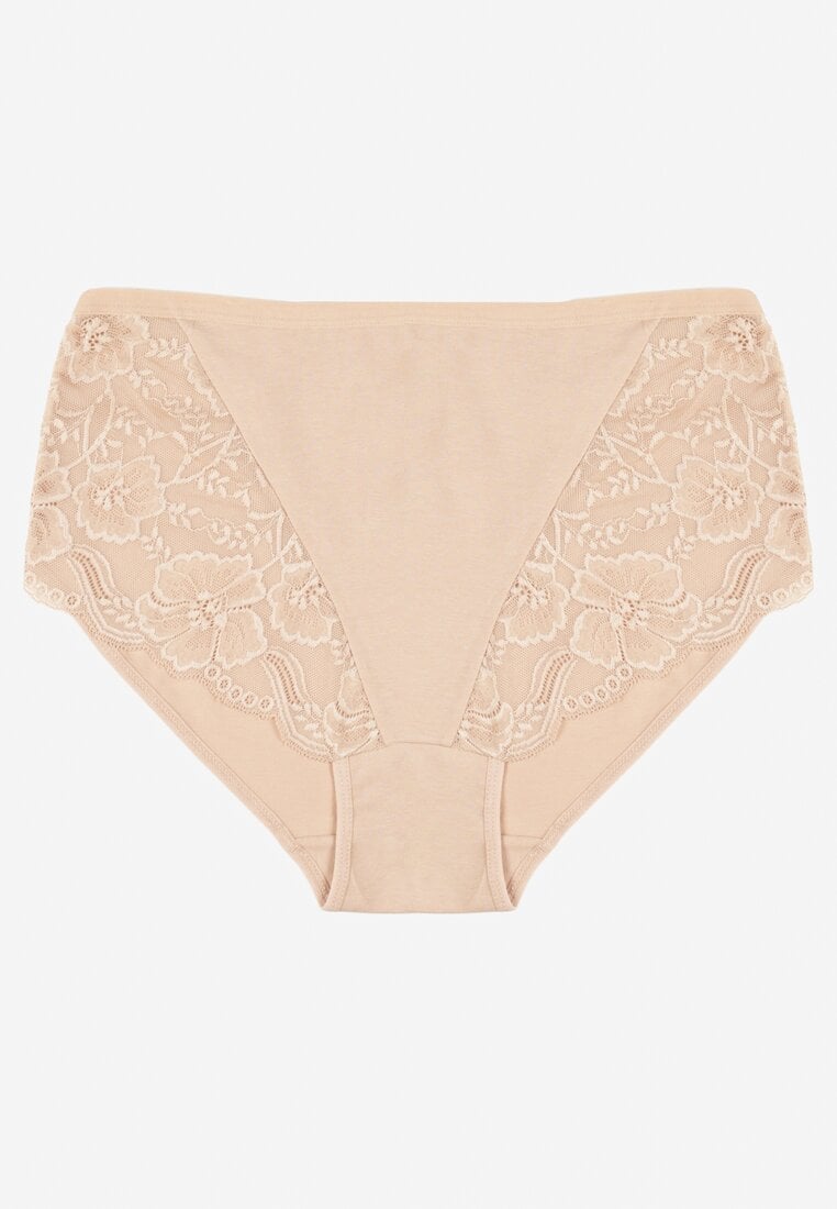 Beżowe Bawełniane Majtki Figi z Koronką Idiana