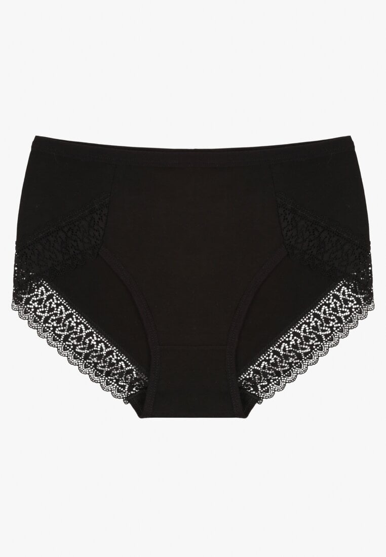 Czarne Majtki Figi z Bawełny z Koronkową Lamówką Idilea