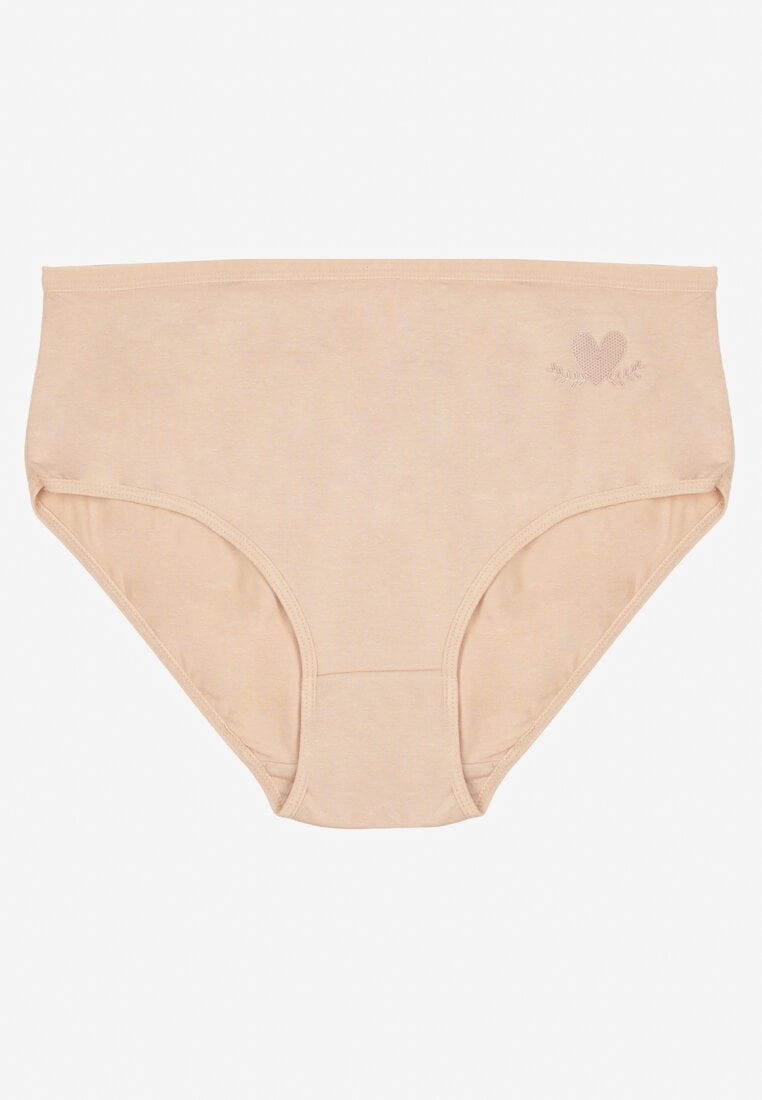 Beżowe Gładkie Majtki Figi z Bawełny Idina