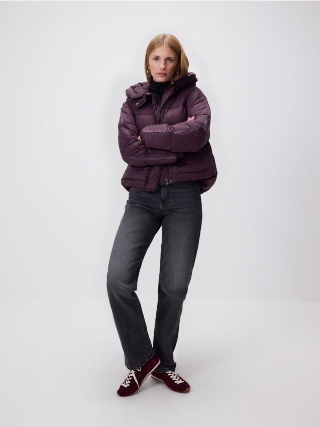 Reserved - Pikowana kurtka z kapturem - ciemnofioletowy