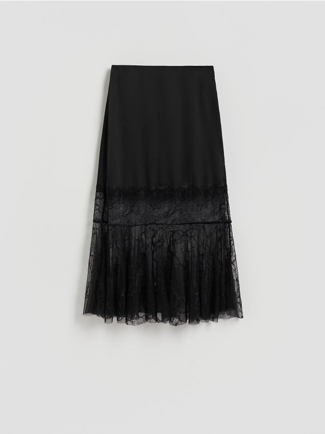 Reserved - Spódnica midi z koronką - czarny