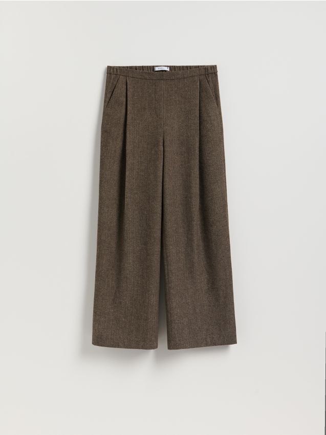 Reserved - Szerokie spodnie z zakładkami - brązowy