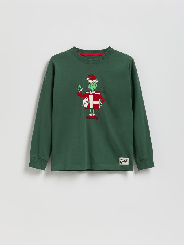 Reserved - Longsleeve Grinch - ciemnozielony