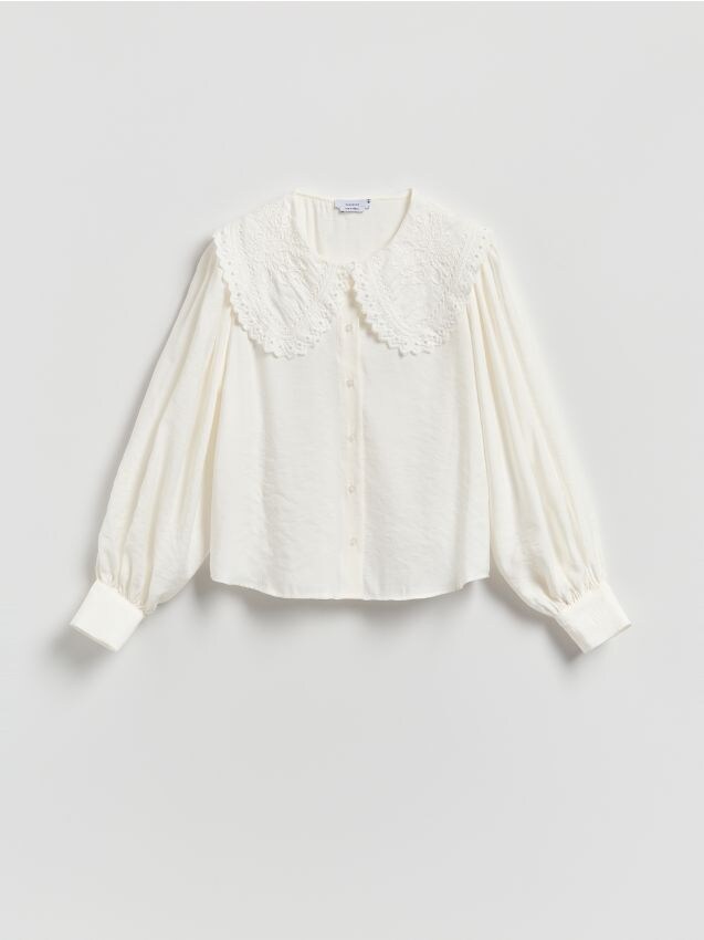 Reserved - Koszula z dekoracyjnym kołnierzem - złamana biel