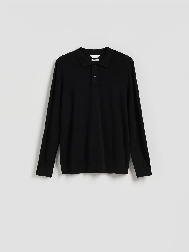 Reserved - Wiskozowy sweter polo - czarny