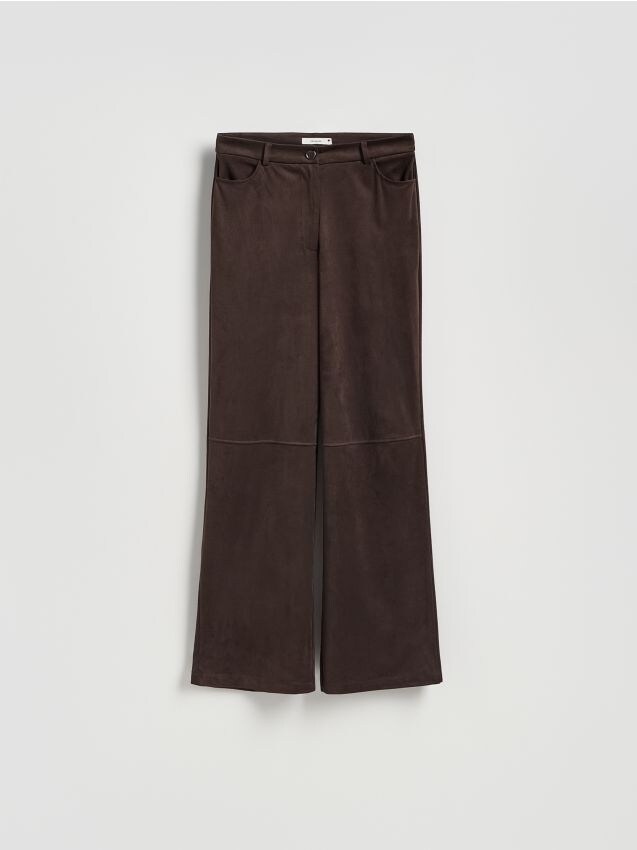 Reserved - Spodnie z imitacji zamszu - ciemnobrązowy