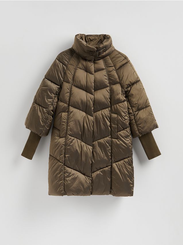 Reserved - Długa pikowana kurtka - oliwkowy