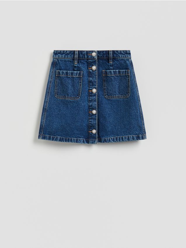 Reserved - Jeansowa spódnica z ozdobnymi guzikami - niebieski