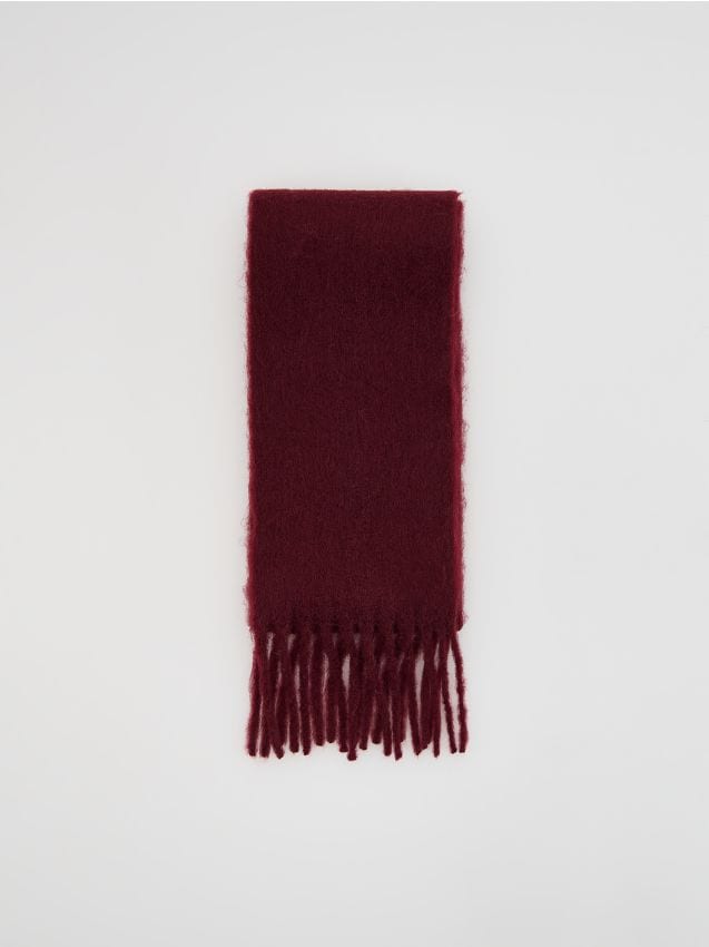 Reserved - Gładki szalik z frędzlami - bordowy