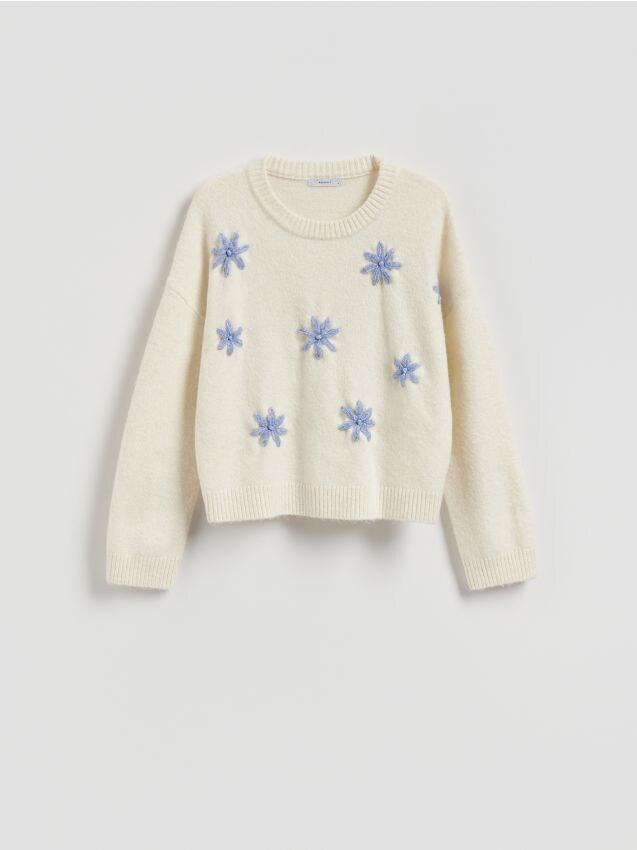 Reserved - Sweter z aplikacjami 3D - wielobarwny