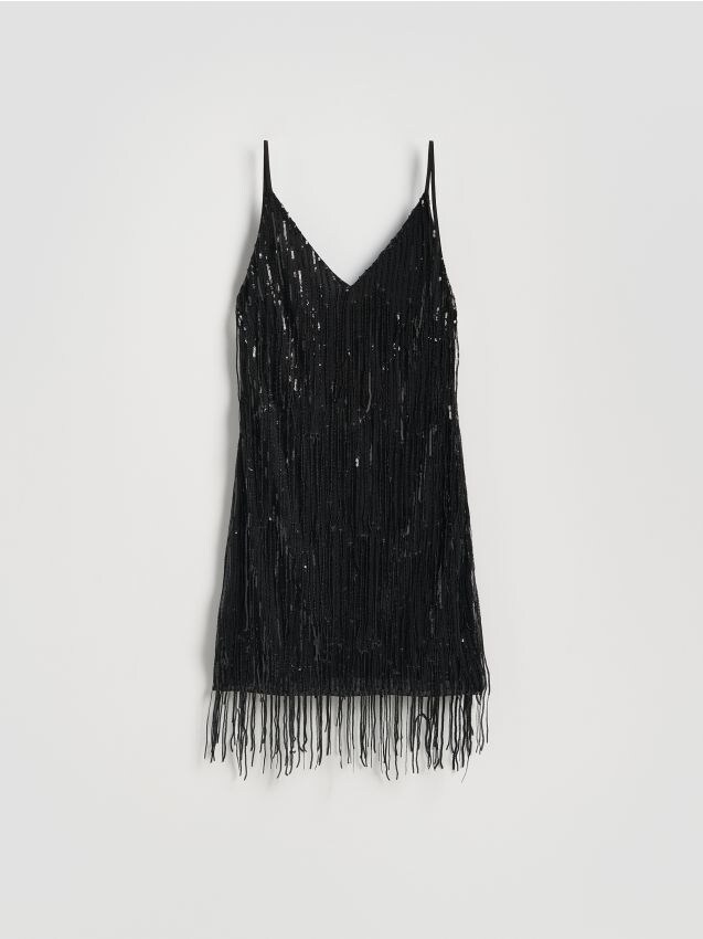 Reserved - Sukienka mini z cekinami - czarny