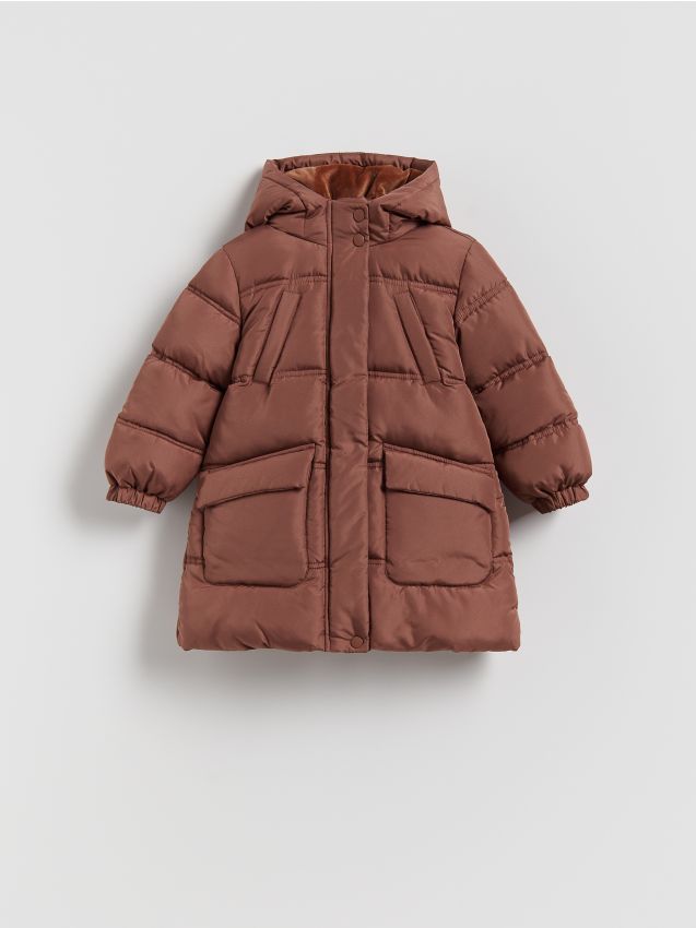 Reserved - Pikowany płaszcz z ociepleniem - brązowy