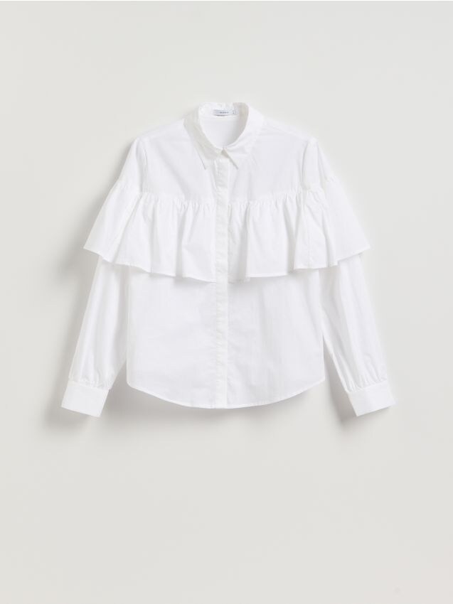 Reserved - Koszula z falbaną - biały