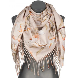 Chusta damska przejściowa w KWIATY na prezent z frędzlami RCC28-3 ecru