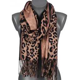 Szalik damski szal w PANTERKĘ na prezent z frędzlami RC-8-2 brązowy