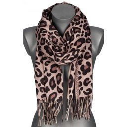 Szalik damski szal w PANTERKĘ na prezent z frędzlami RC-8-3 beżowy