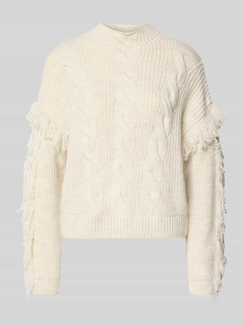 Sweter z dzianiny o kroju regular fit z frędzlami model ‘HOLLY’