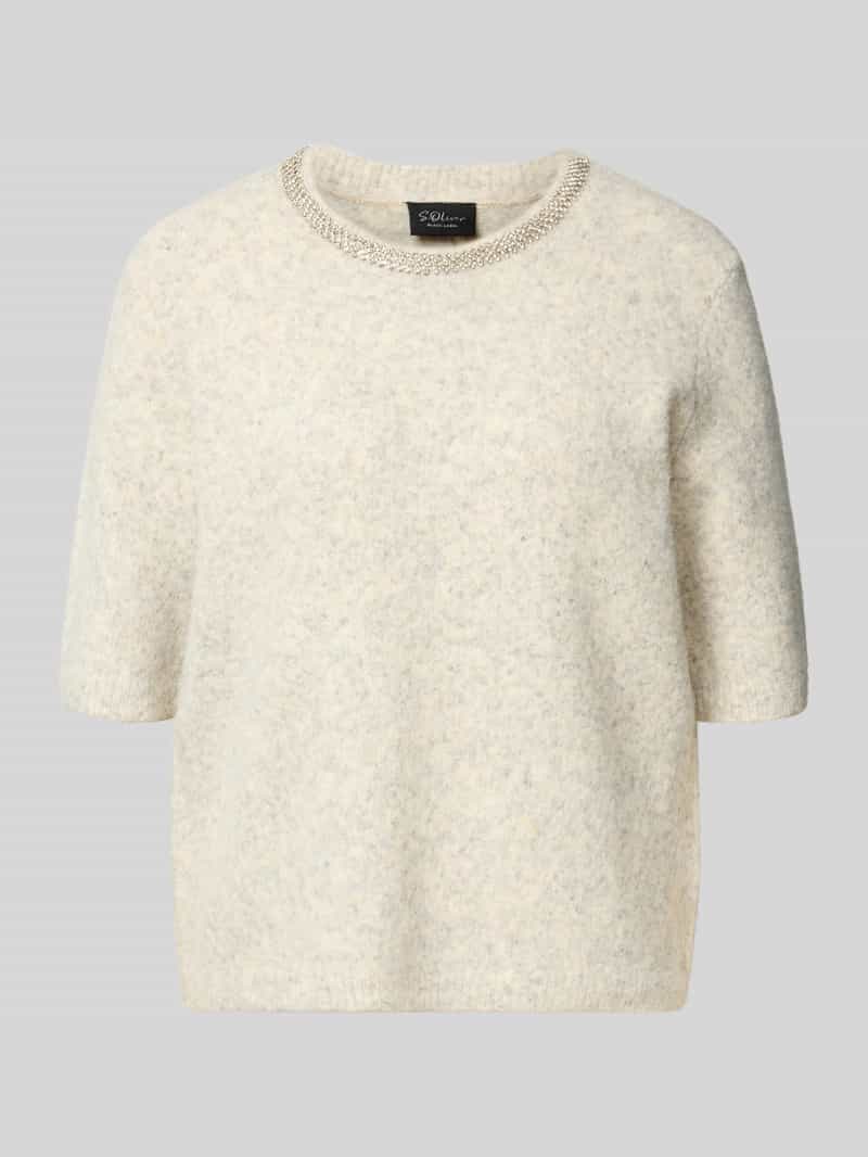 Sweter z dzianiny o pudełkowym kroju z krótkim rękawem i dodatkiem wełny