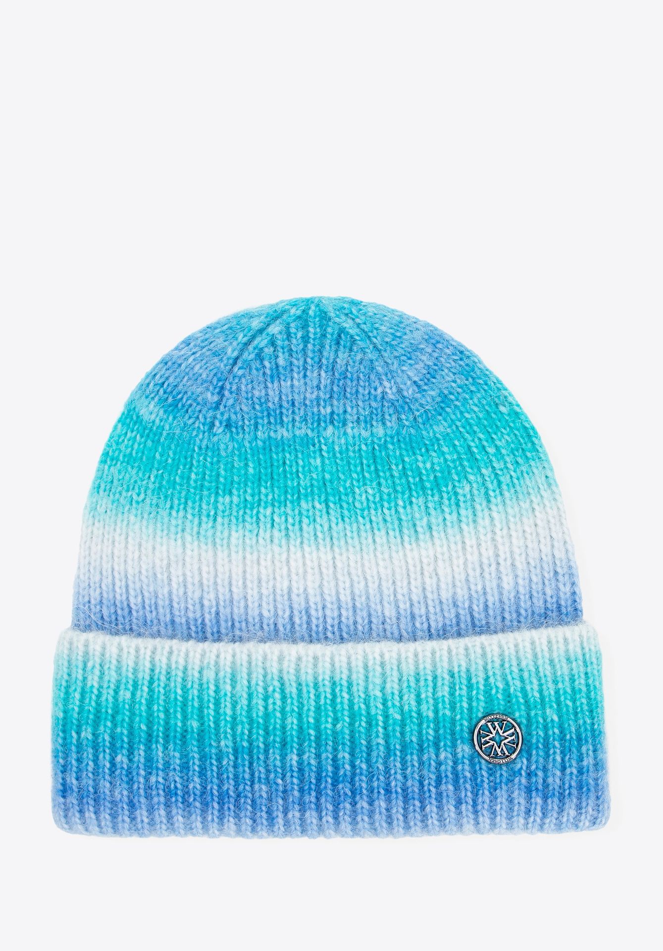 Czapka zimowa damska w stylu ombre biało - niebieska