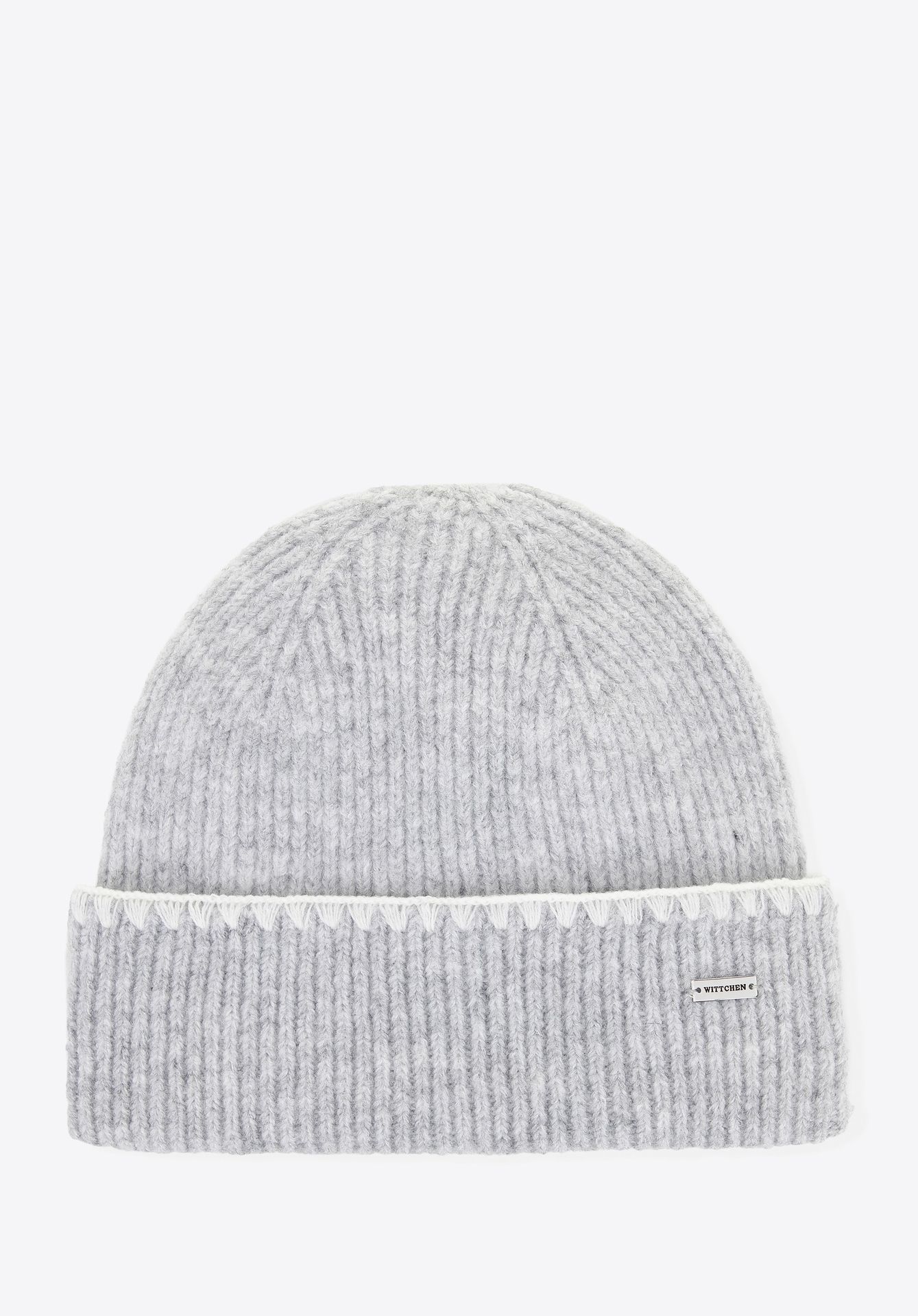 Czapka damska z dekoracyjnie obszytym brzegiem szara