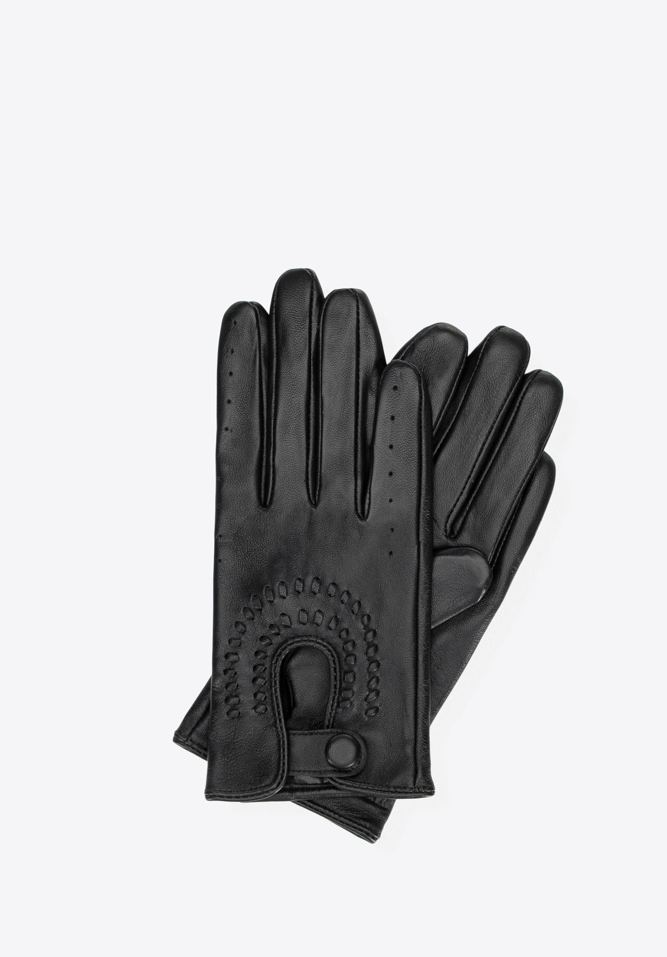 Damskie rękawiczki samochodowe ze skóry naturalnej czarne