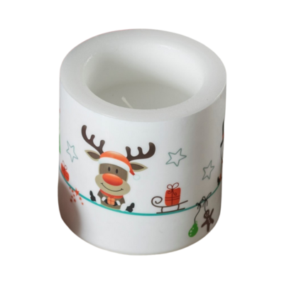 Świeca lampion Mikołaj 8 x 8 cm biały