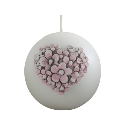 Świeca Flower Heart kula śr. 8 cm biała perła