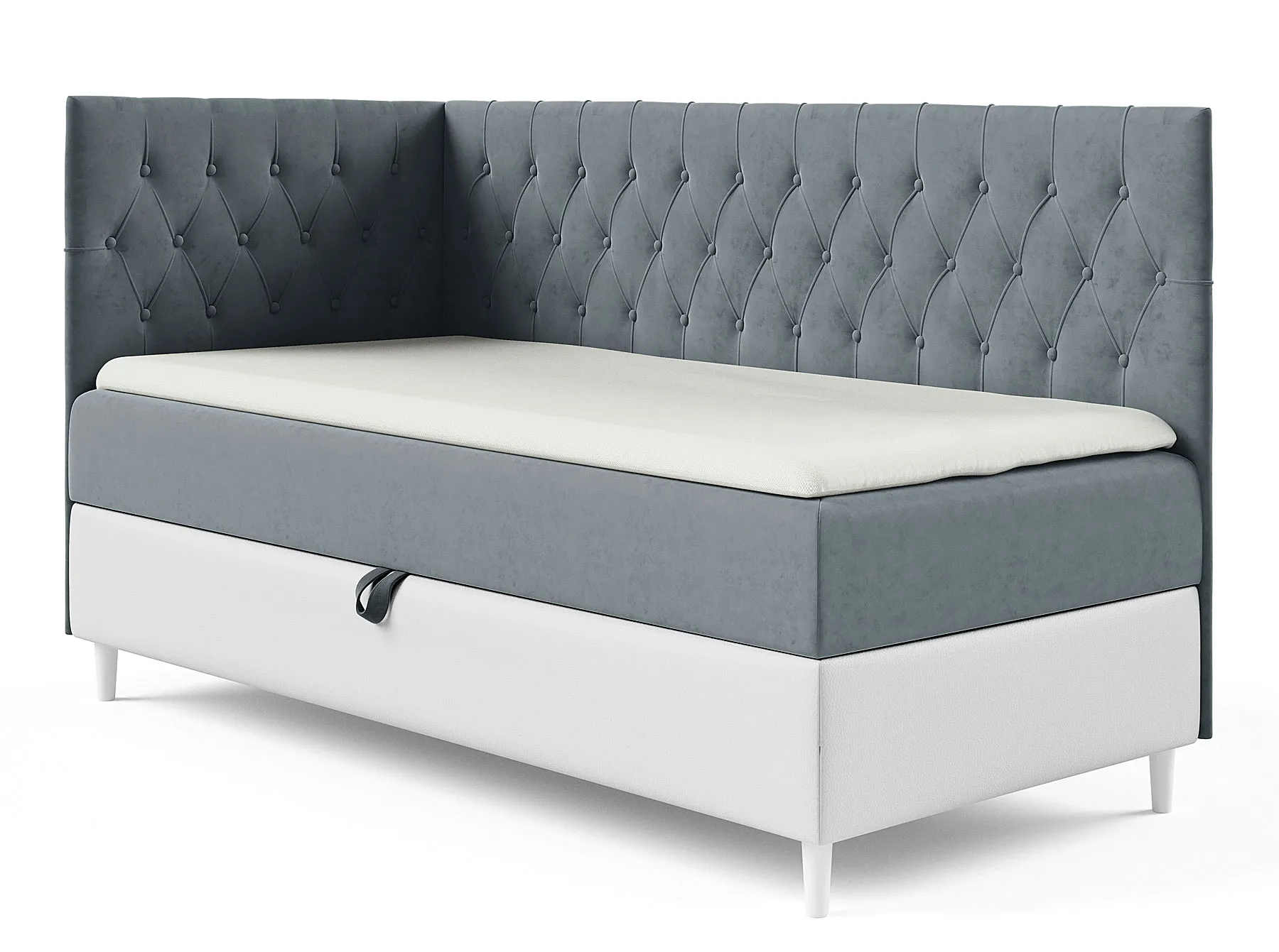 Szare łóżko pikowane z pojemnikiem na pościel 3 rozmiary F3-E12