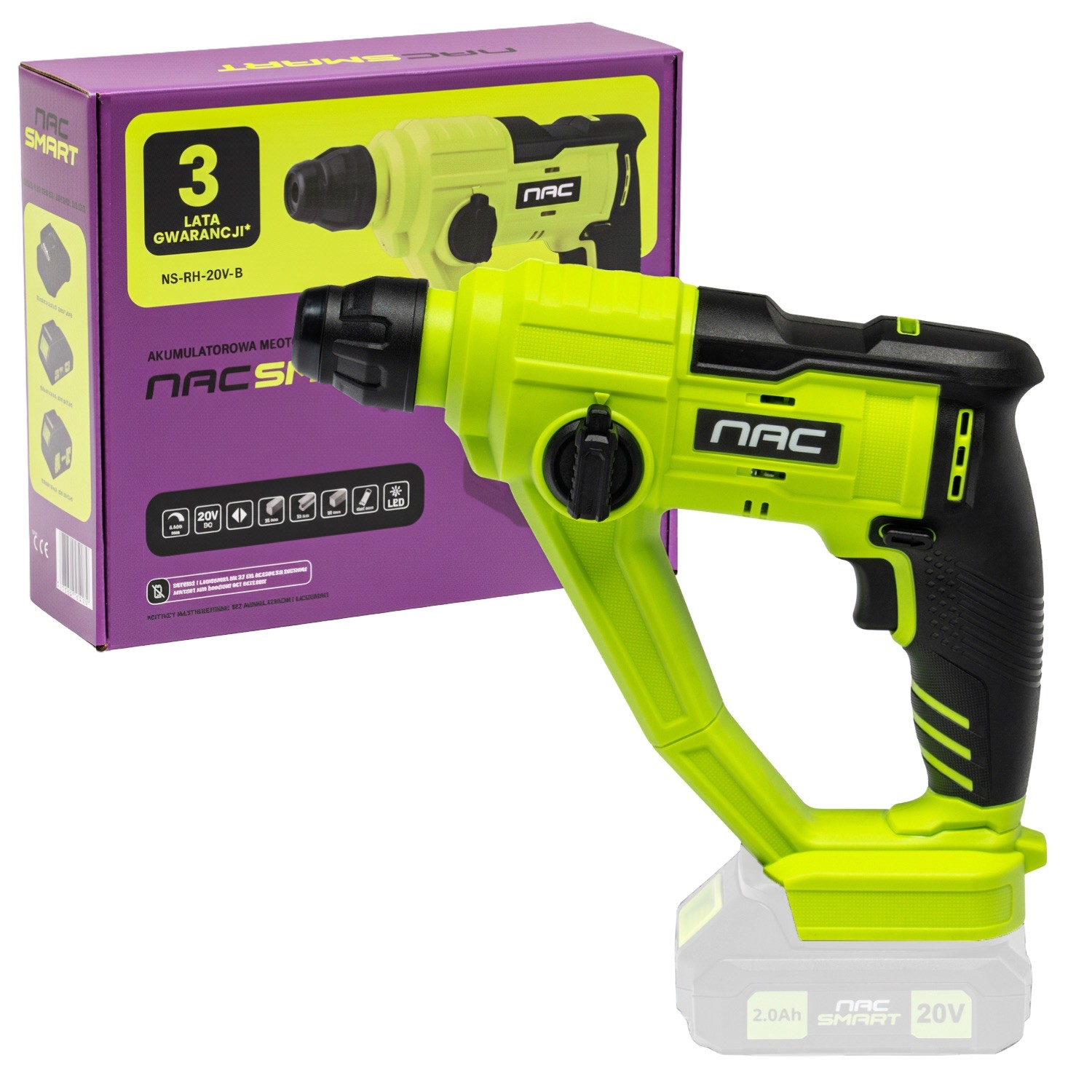 NAC Mocna młotowiertarka udarowa 1,5 J NS-RH-20V-B, Body bez baterii