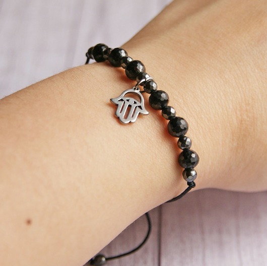 OCHRONNA bransoletka - czarny turmalin, hamsa