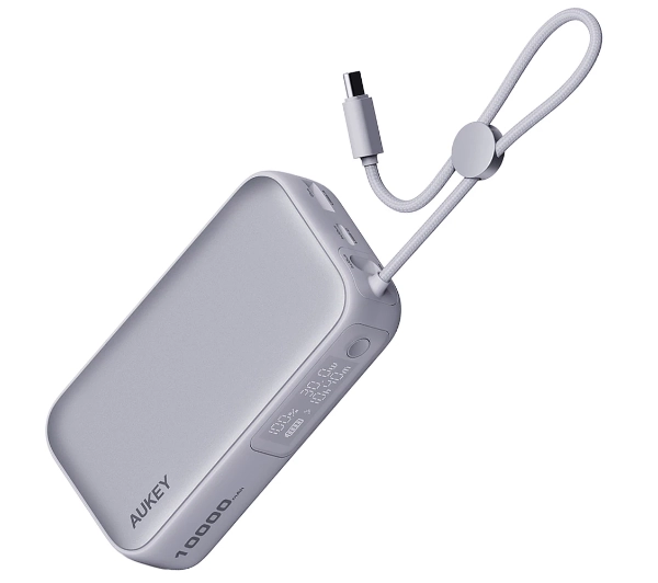 Aukey Spark Sling PB-Y47 10000mAh 30W Wbudowany kabel USB-C Biały